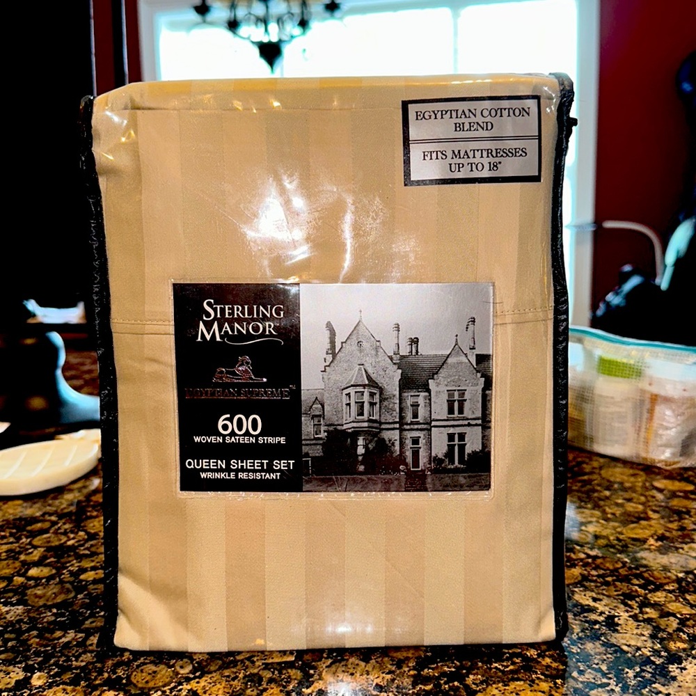 New Wrinkle Resistant Sterling Manor Sateen Stripe Queen Sheets 600